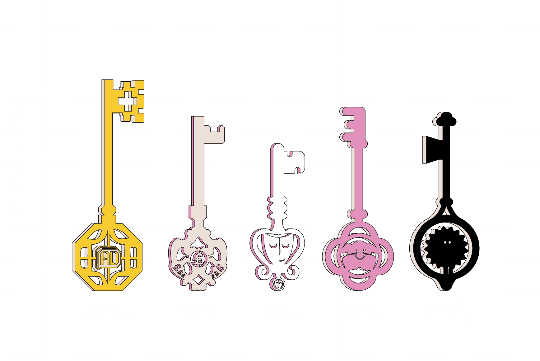 Different sized keys are on a chart